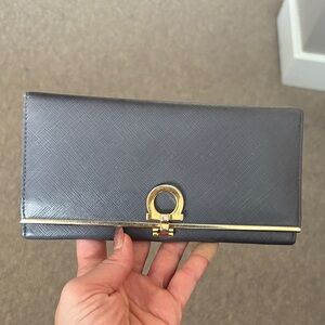 Sophisticated Charcoal Leather Wallet with Gold Detail